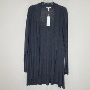 NEW Eileen Fisher Linen Blend Long Shaped Cardigan Crepe Rib *Bark*